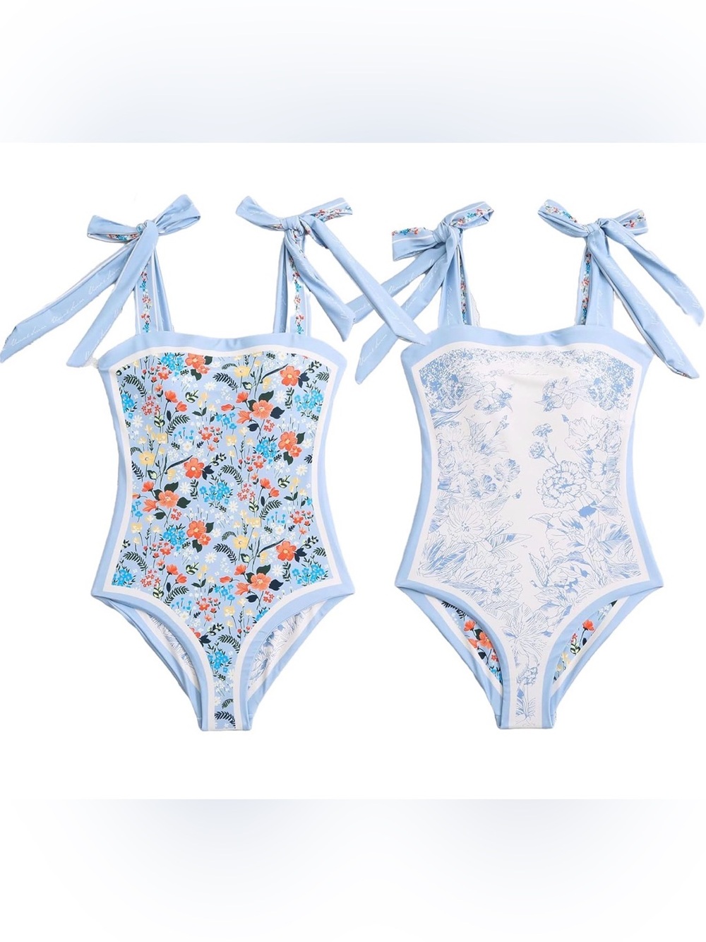 Reversible Bathing Suit - Floral, Tie Strap, One Piece